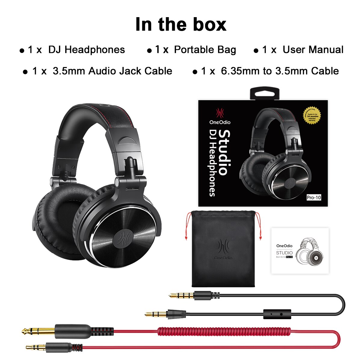 OneOdio Studio DJ filaire casque avec Microphone sur l'oreille HiFi moniteurs musique casque écouteur pour téléphone PC rose: Pro-10 Black