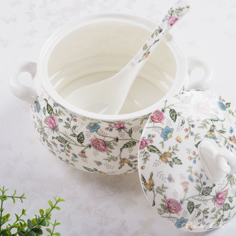 Soupière en porcelaine pour le stockage des aliments, bol de service classique pour le dîner, boîte en porcelaine, grand bol pour la soupe en céramique, 9 pouces