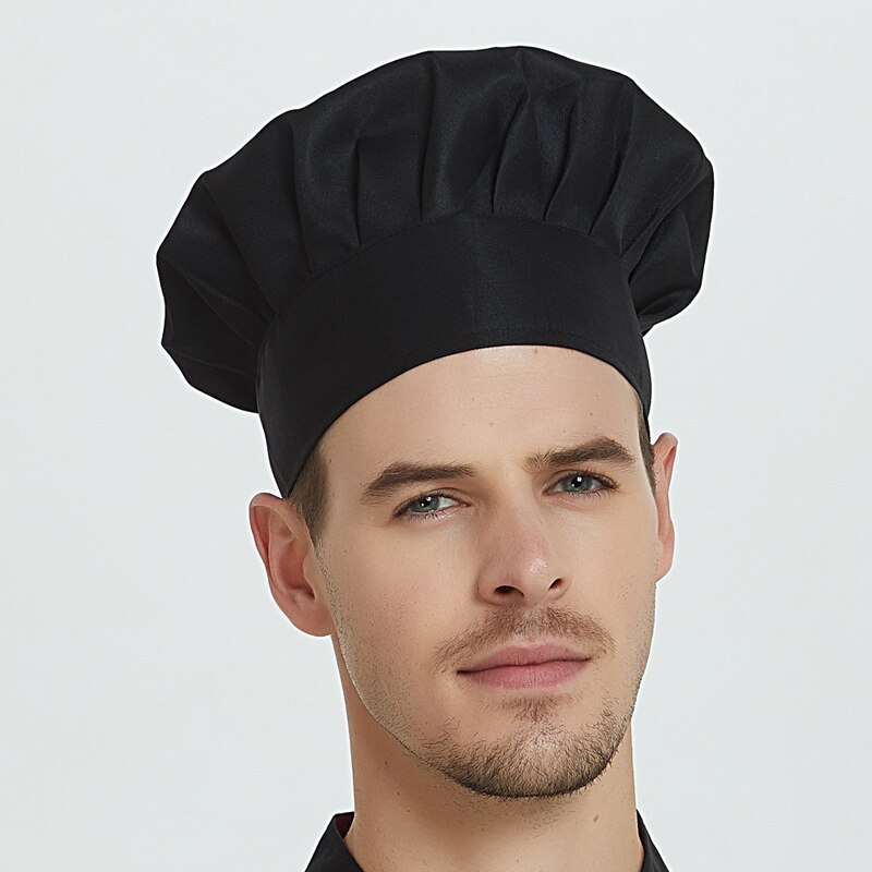Chapeau de Chef , ajustable, extensible, pour cuisinier, boulanger, champignon: Black