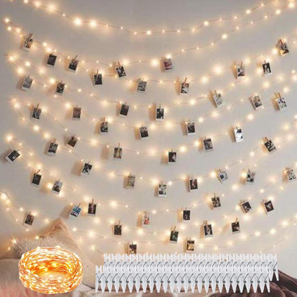 Photo Clip String Lights Battery Powered Room Decoration Fairy String Lights for Hanging Pictures Cards Party Christmas Decor