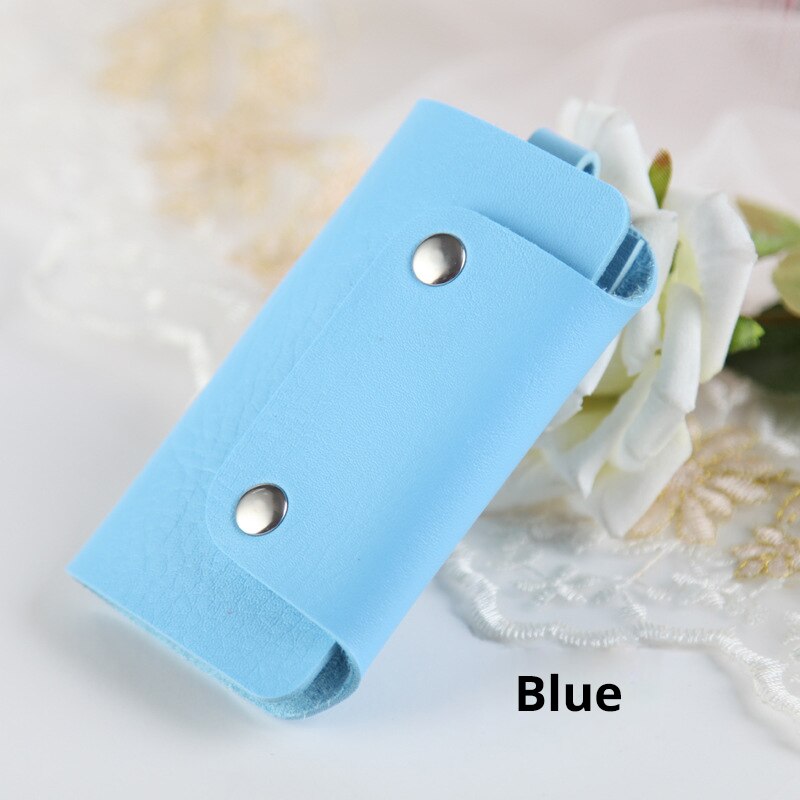 Leather Key Holder Candy Color Vertical Square Key Bag Mini Door Car Key Wallet Car Key Holder Keychain Pouch Ring Cover Holder: Blue