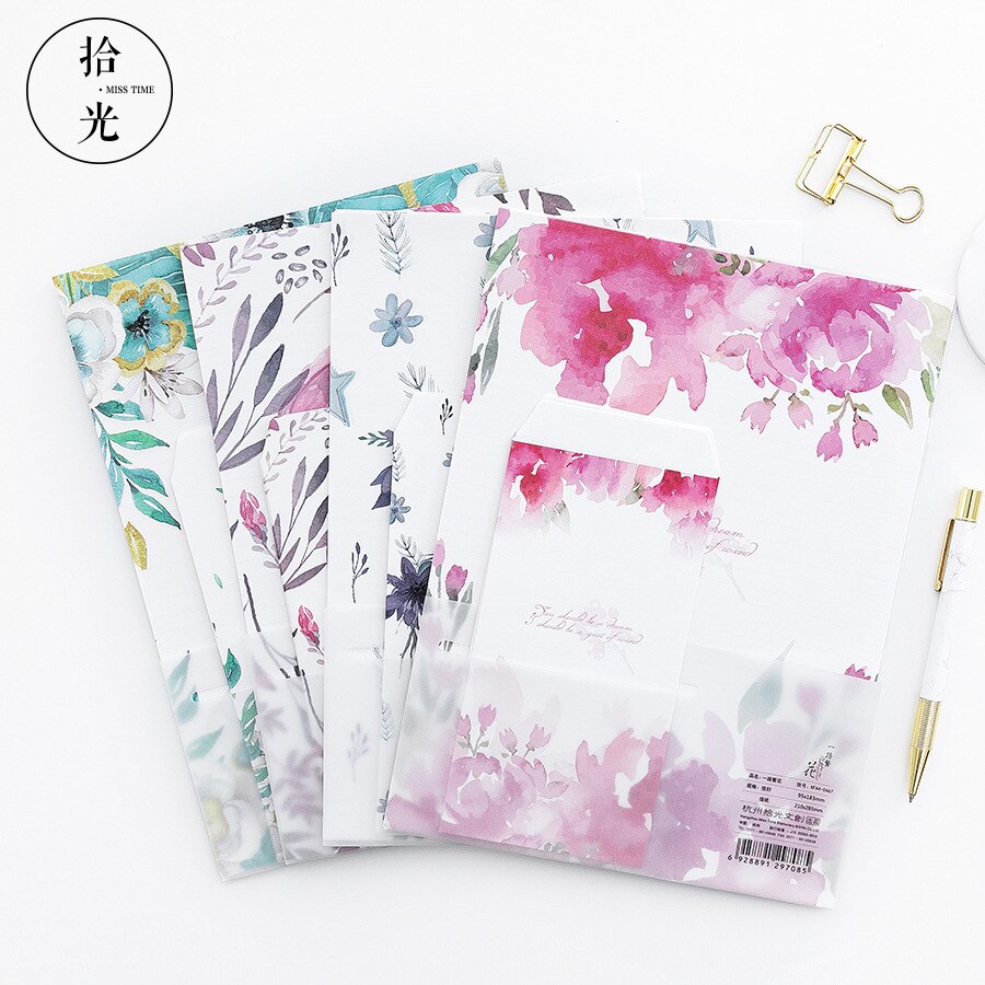 9 Stks/set 3 Enveloppen + 6 Schrijftafeltje Papier Creatieve Diverse Bloemen Serie Envelop Voor Koreaanse Briefpapier