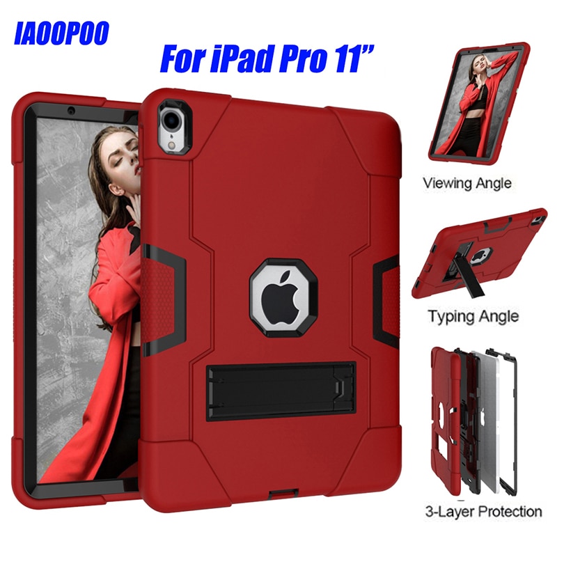 Heavy Duty Silicone TPU + PC Hard Flexible Stand Armor Case For iPad Pro 11inch Shock Proof + Screen Protector ID702