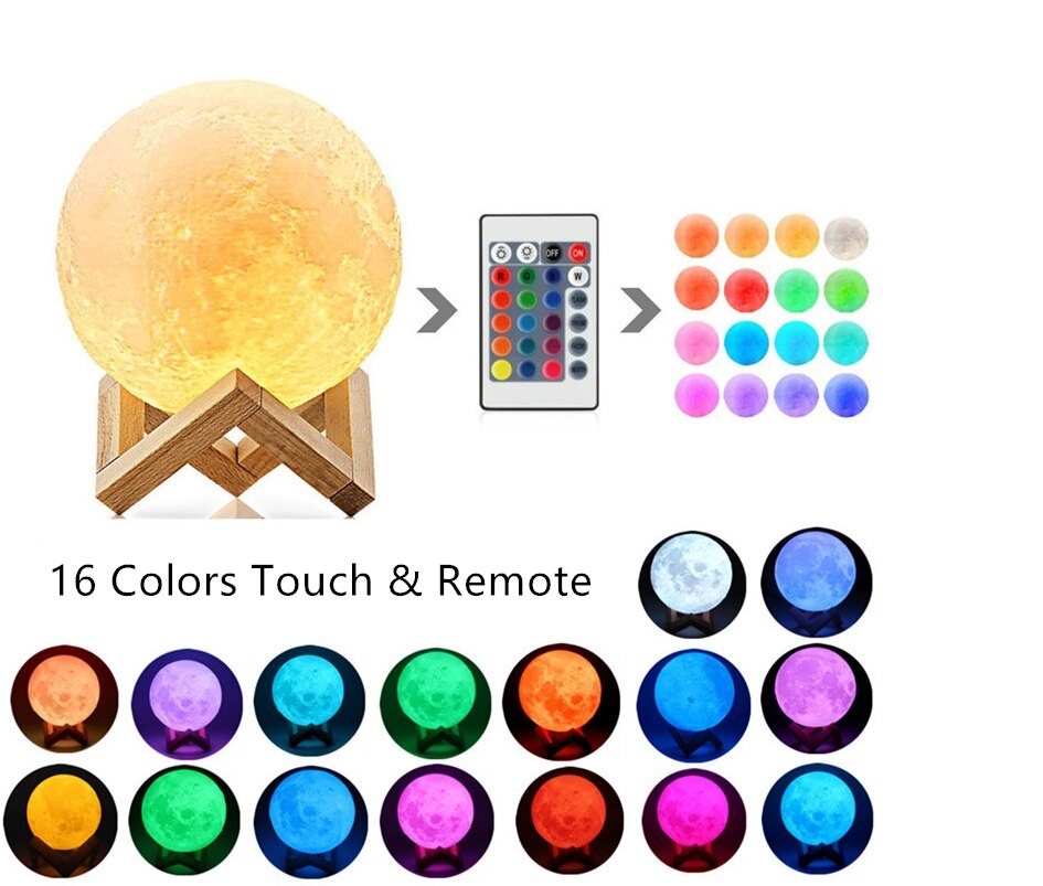 3D printing maan lamp kleurverandering 2 kleur touch 16 kleur afstandsbediening USB LED Nachtlampje woondecoratie creatieve