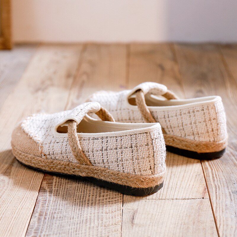 Zapatillas con tela transpirable de cáñamo con entramado de zapatos de lino para mujeres nuevos de primavera