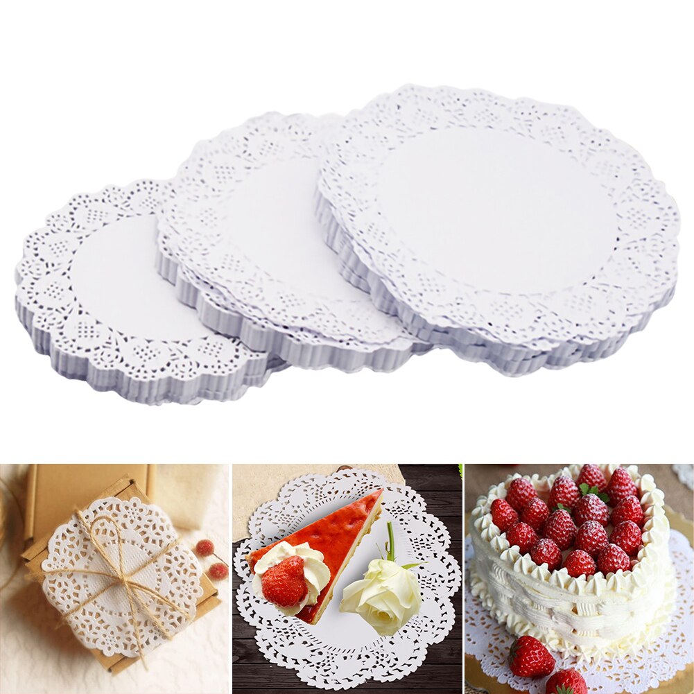 100 PCS Oil-absorbing Paper White Lace Round Paper Doilies Cake Packaging Pads Wedding Tableware Decoration