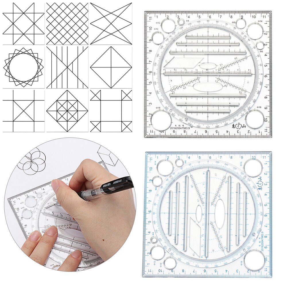 Règles de mesure à dessin rapide Kaleidoscope, 1 pièce, géométrique multifonctionnel, dessin , fournitures scolaires et de bureau pour étudiants
