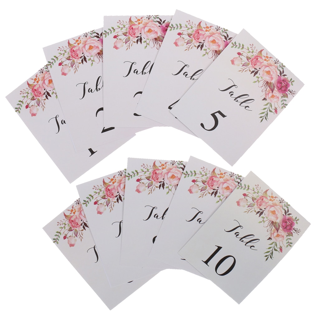 Vrijstaande 1-10 Nummers Plaats Kaarten Papier Tafel Markers W/Gedrukt Bloem Bruiloft Decor Pack Van 10