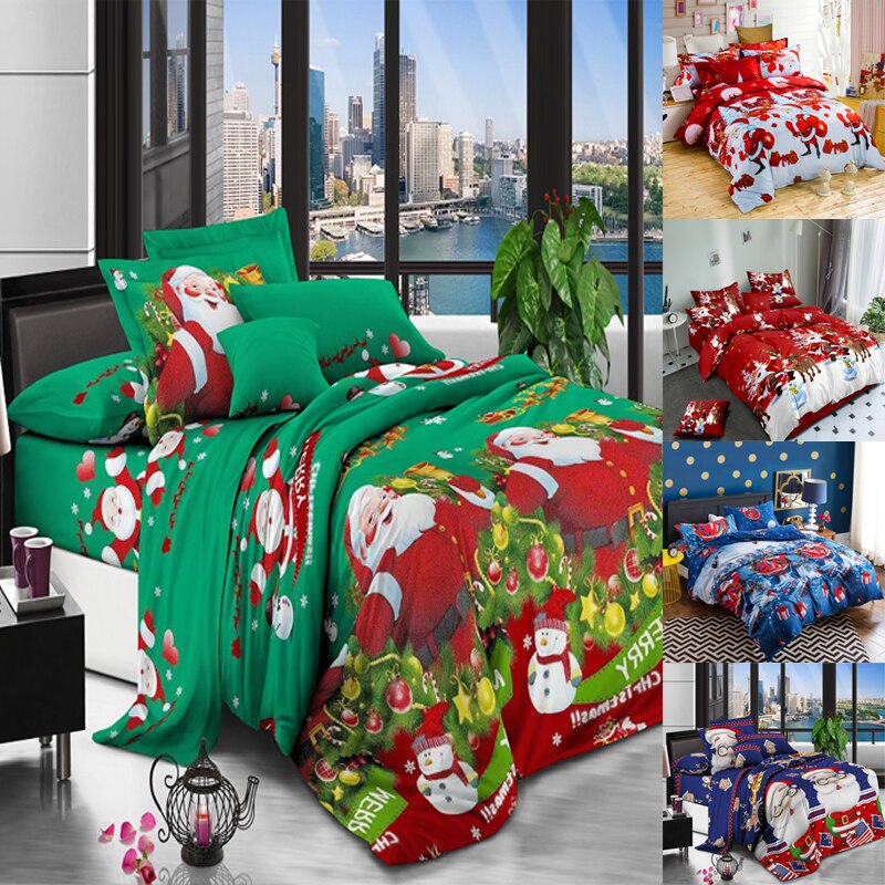 Kerst Dekbedovertrek Set Kerst Kerstman Thuis Textiel Rode Beddengoed Cartoon Kerstman Dekbedovertrek Koningin Kids