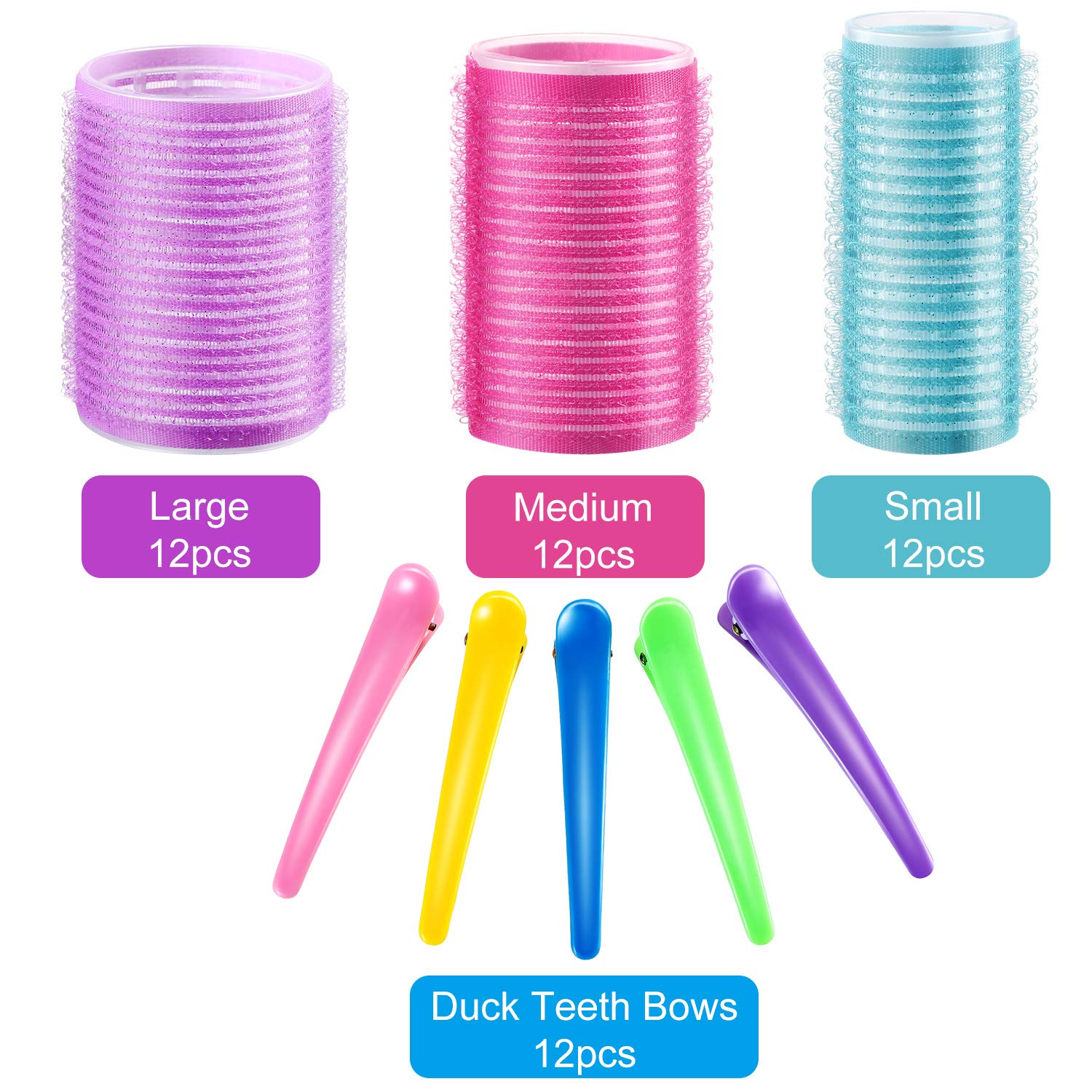 Jumbo Hair Rollers Hair Curlers 24/36/48 Pcs 3 Sizes Large Self Grip Hair Curlers for Long Hair, Big Hair Rollers for Long Hair