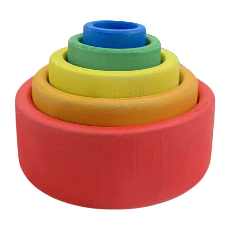 5 pz Del bambino Arcobaleno Di Legno che impila Creativo per Bambini Giocattoli Educativi Regali per Bambini Impilabile Gioco di Apprendimento Blocchi di Costruzione: 4