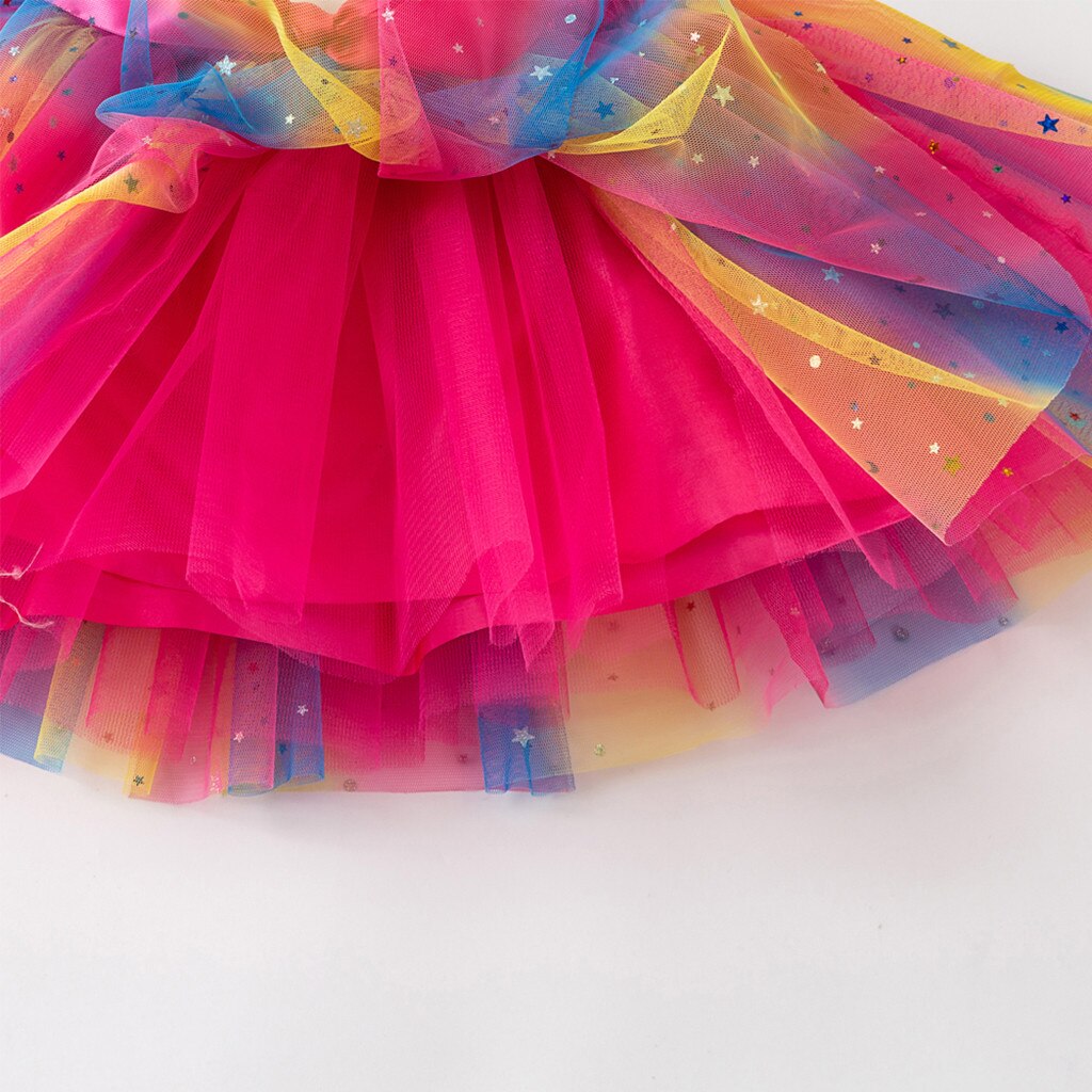Baby Girls Rainbow Tutu Skirt Party Dance Ballet Splice Sequin Rainbow Tulle Kids Girls Mini Skirt Bow Hairpin falda de tul