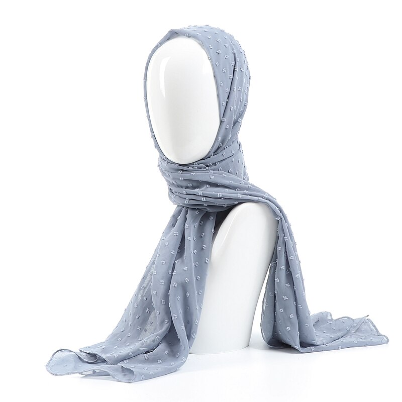 Écharpe longue châle en mousseline de soie | pom bulle, bandeau musulman, maxi points islamiques, écharpe hijab uni: 11 middle gray