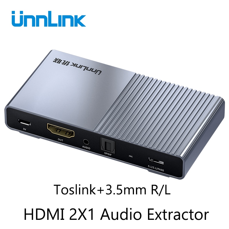 Unnlink HDMI 2,0 Audio Extractor 2 in 1 heraus 2x1 Schalter UHD 4K @ 60Hz HDCP 2,2 Split 5,1 ch SPDIF Toslink 2,1 ch 3,5mm ARC für PS4 TV