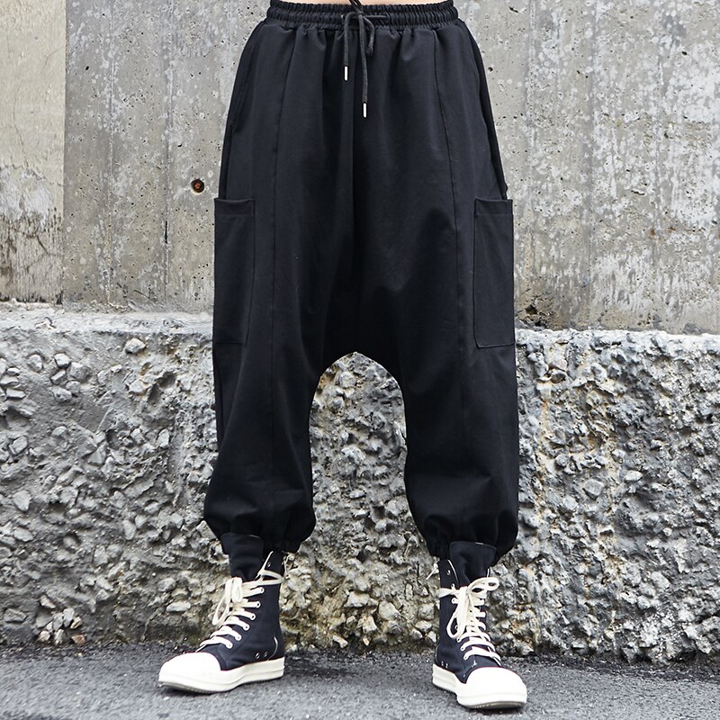 Pantalones bombachos negros de estilo japonés para hombre, pantalón informal, holgado, de pierna ancha, Punk, gótico