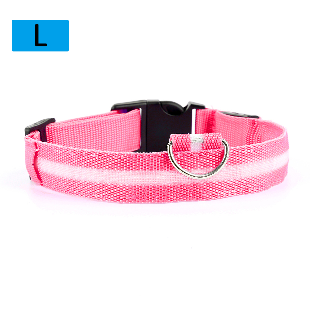 LED Cat And Dog Pet Collar Flashing Dimmable Safety Light Emitting Nylon Label Luminous Collar Safety Light L Free Ship: Pink