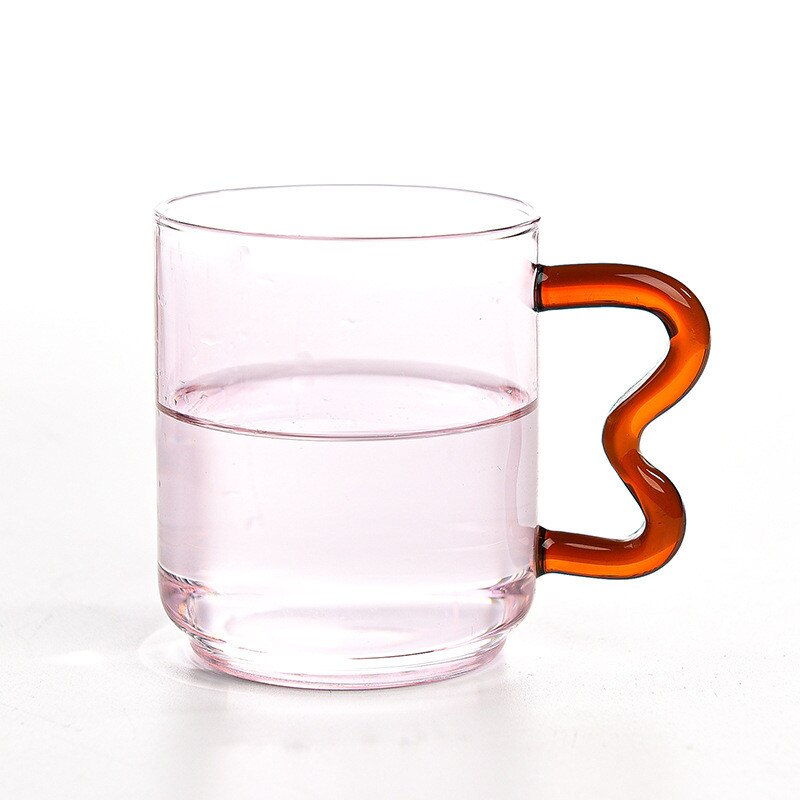 Tasse à café en verre coloré avec poignée d'oreille, tasse à expresso, pour jus de fruit, pour le bureau, pour le petit déjeuner, couleur contrastée,: Pink