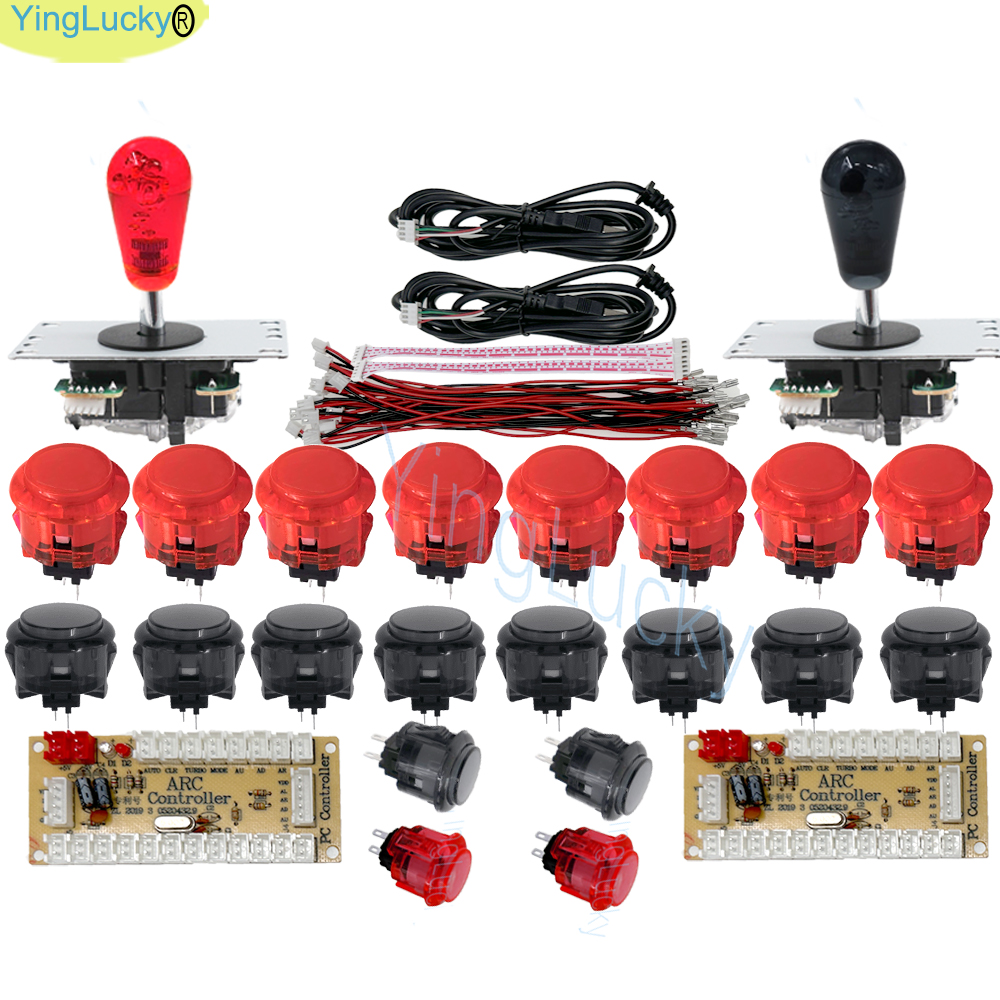 Joystick d'arcade pour 2 joueurs, kit de bricolage PC Raspberry Pi, Kit de jeu d'arcade avec bouton poussoir, Joystick de Style américain, câbles d'encodeur USB: TRANSPARENT