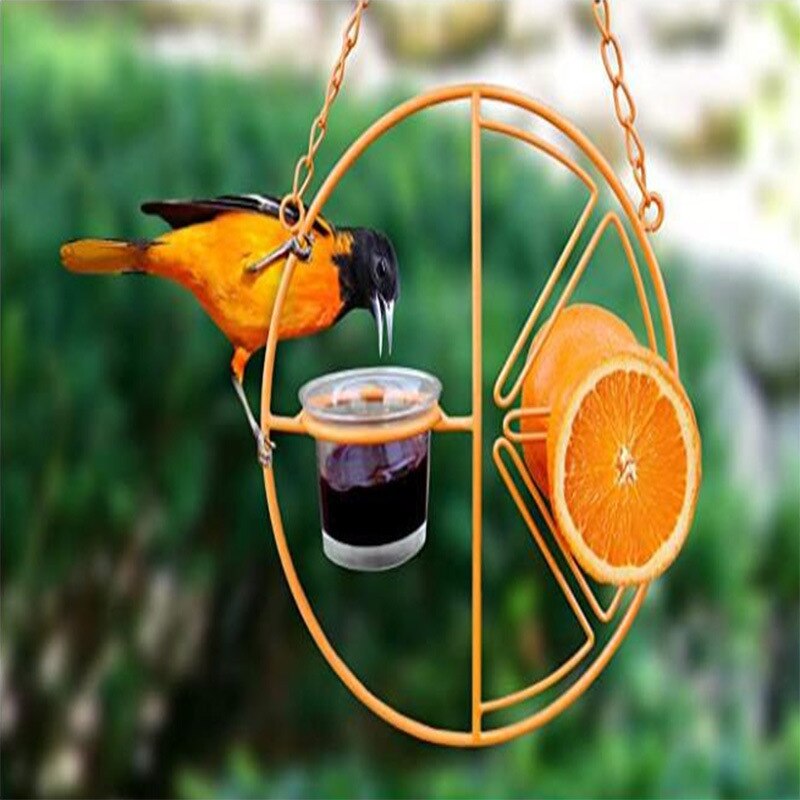 Hanging Chain Durable Oriole Steel Clementine Bird Feeder With 2 Ports Simple Orange Home Garden Bird Feeder 1Pcs