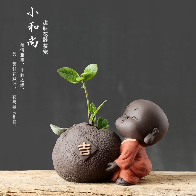 Te kæledyr lille munk vand kultur vase ornament fine te tilbehør mini blomst te ceremoni