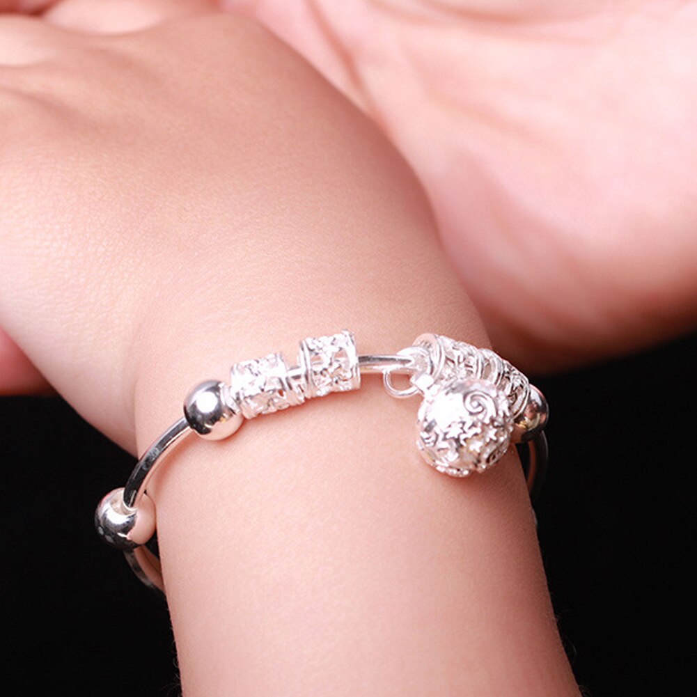 Djustable-brazalete con cascabel de plata para niños, de cumpleaños, 50-52MM, 2 uds.