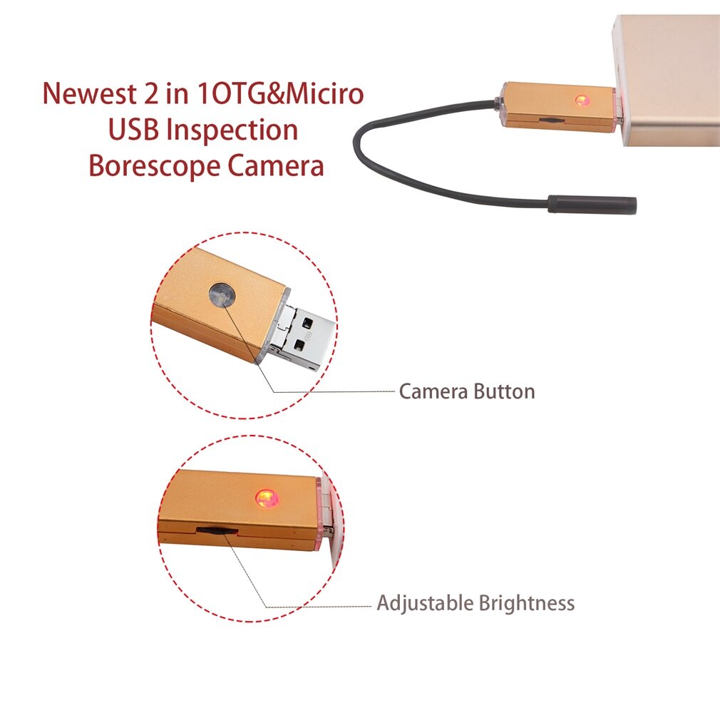 5.5Mm 2IN1 Otg & Micro Usb Inspectie Borescope Camera 6 Led Verlichting Verstelbare Helderheid 2M 5M Gebouwd in Camera Knop 640*480