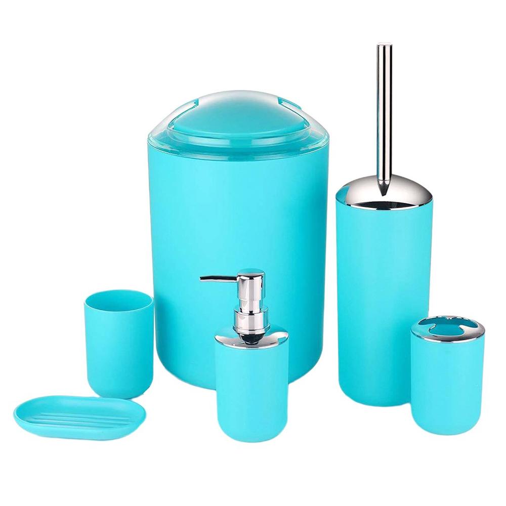 6pcs/set Bathroom Toiletries Practical Plastic Tooth Brushing Holder Mouthwash Cup Soap Box Trash Can Emulsion Bottle: Blue