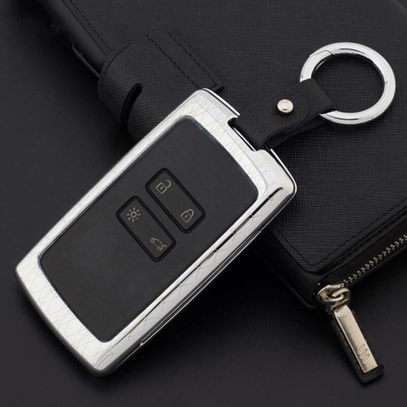 Zinklegering + læder bil nøglecover beskyttelsesholder til renault koleos kadjar nøgler med nøgleringe nøglering: Sølv