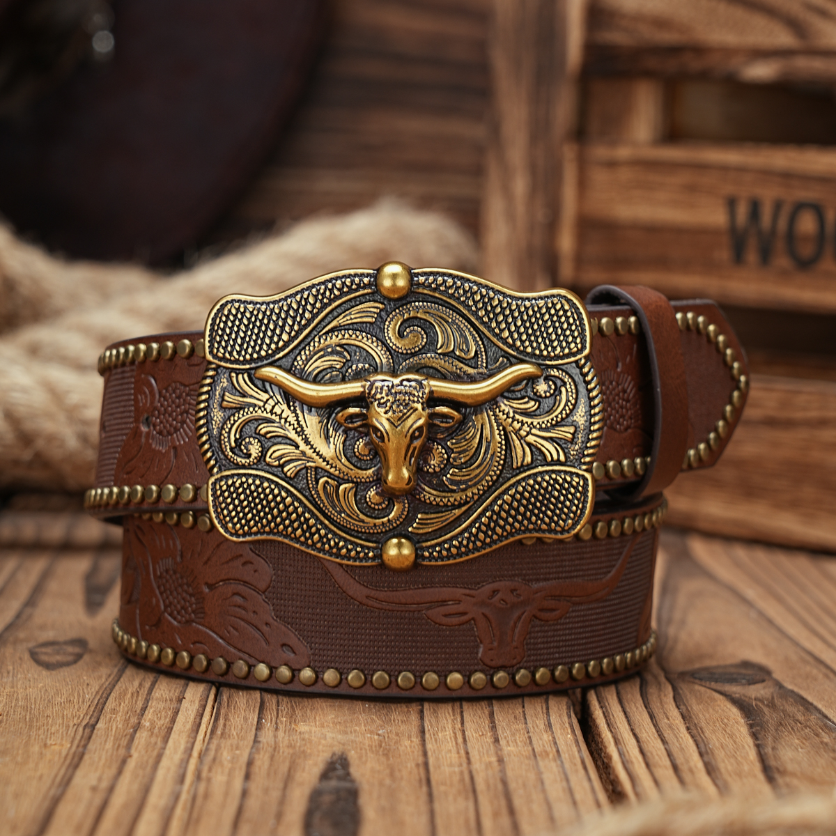 Masculino e feminino-Western-Cowboy-PU Couro-Cintos - Cinto de cavalo vintage com fivela gravada floral para jeans