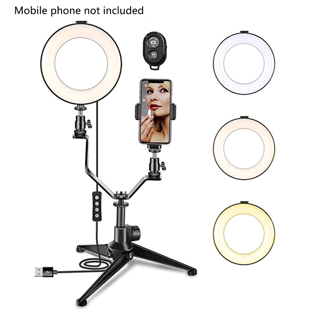 Ring Light Adjustable Video LED Camera Selfie Light Ring mirror for iPhone Xiaomi Huawei Tripod and Phone Holder for Video