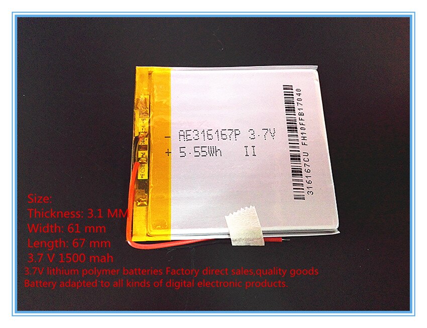 3.7 V lithium Tablet polymeer batterij 1500 mah oplaadbare batterijen schat navigatie tablet telefoon 316167