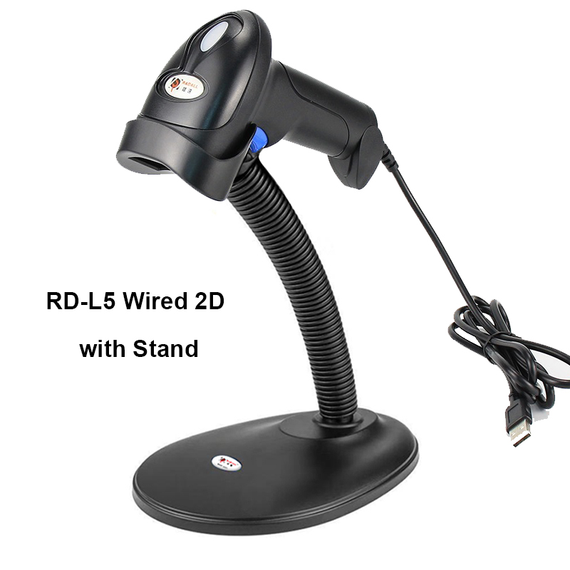 Escáner lector de código de barras inalámbrico RADALL Bluetooth/Wire/ 2D/1D escáner de código de barras Android/iOS Win/Mac para Terminal POS de inventario: RD-L5 Wired 2D Stand