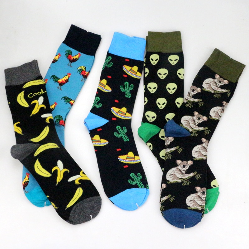 Sjov glad plante sokker bomuld dyr sokker fremmed abe kylling banan kaktus hval dinosaur koala mænd kvinder par sokker