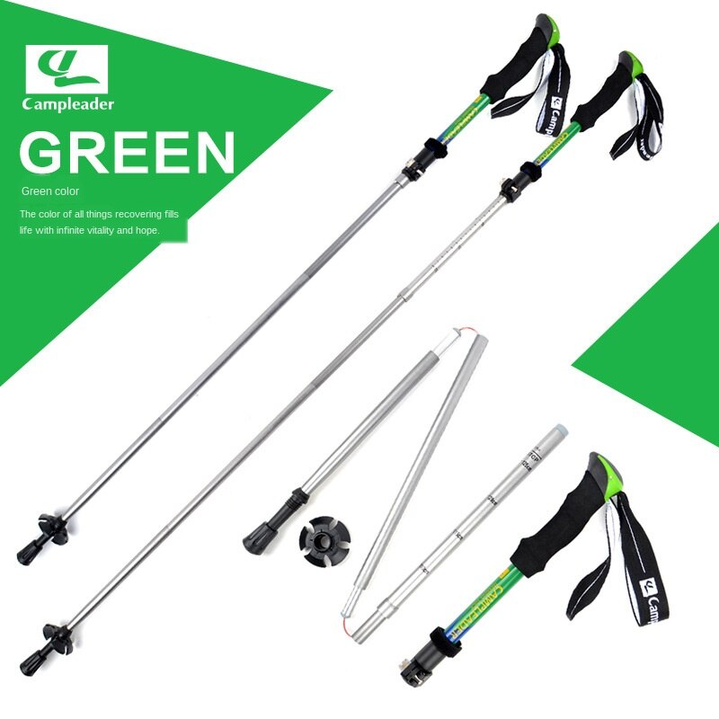 Outdoor High Walking Sticks Aluminum Mountain Climbing Ultralight Hiking Stick Alpenstock Blue/Red/Yellow Trekking Poles: Green