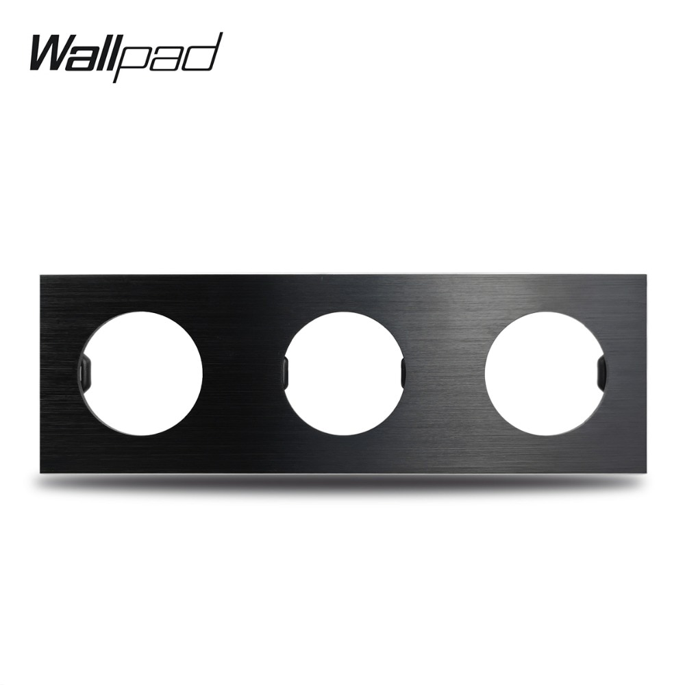 Wallpad L6 DIY Black Triple 3 Gang Frame Brushed Aluminum Metal Plate For Wall Switch Socket Free Combination, 258*86mm