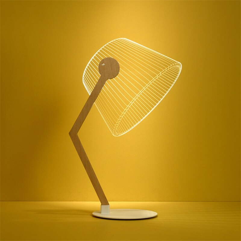 3D Effect Stereo Vision Led Bureaulamp Hout Beugel Acryl Lampenkap Led Lamp Woonkamer Slaapkamer Leeslamp Met Usb plug