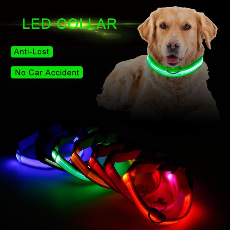 Collar LED de nailon para perro, correa de perro con luz luminosa y fluorescente, intermitente de seguridad nocturna, multicolor