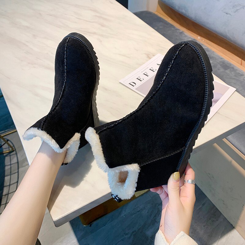 Dames wandelschoenen winter warme pluche bont meisjes sneeuwlaarzen dames schoenen platform ronde neus platte dames botas mujer zapatos