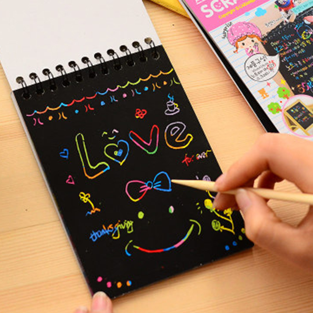 Scratch Note Schwarz Karton DIY Graffiti Malerei Kawaii Schreibwaren Kreative Ring Notebook für Kid Mädchen Zeichnung Schule Liefert