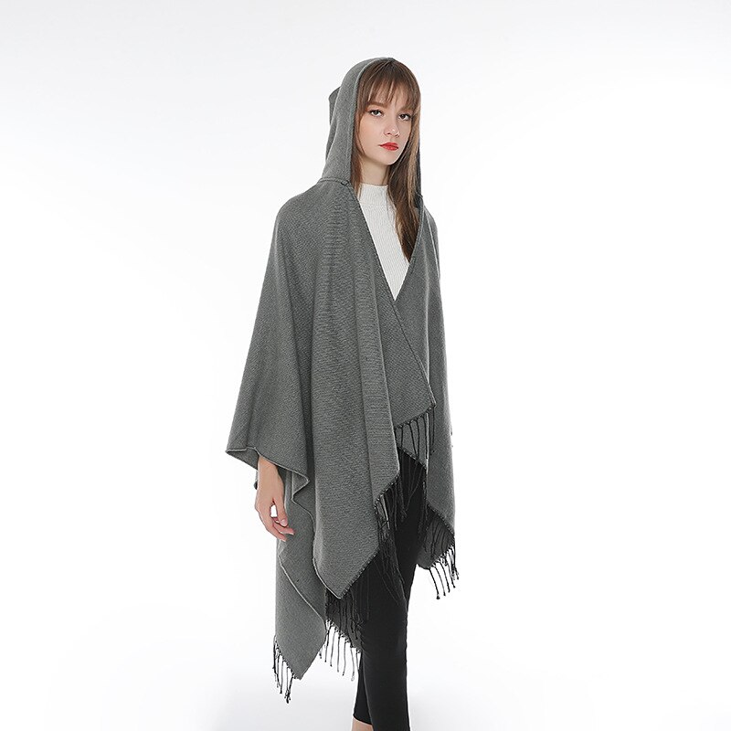 Cape effen kleur mantel capuchon sjaal dames herfst winter sjaal reizen imitatie kasjmier all-match eenvoudig warme dikke poncho