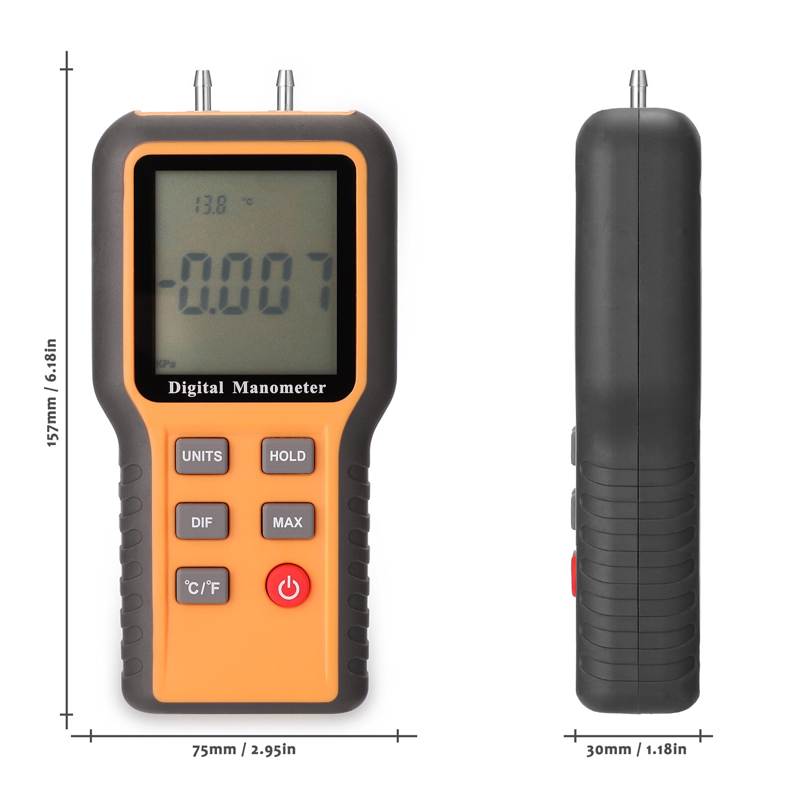 Digital Manometer LCD Display 12 Pressure Units Adjustable Indoor Temperature Measurement Tool Pipes Pressure Measuring Device