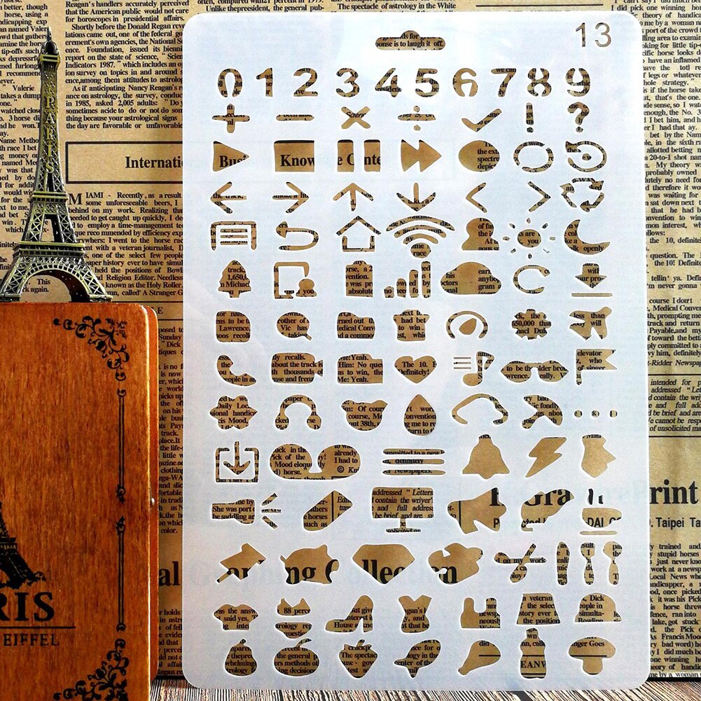 Engelsk alfabet nummer diy scrapbog tegning skabelon måling lineal stencil lavet af plast med glat blæk kant, holdbar