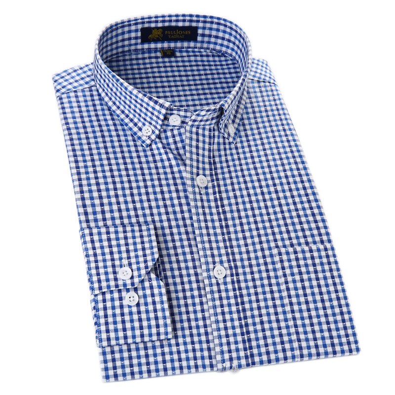 Herreskjorter turn-down krave langærmet skjorter med regelmæssig pasform små plaid casual skjorter let at tage sig af