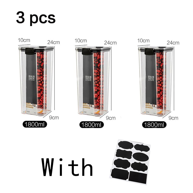 2/3/4PCS PET Plastic Food Containers set Transparent Stackable Dry Food Storage Box Kitchen Spaghetti Noodles Sealed Containers: 3pc 1800ml