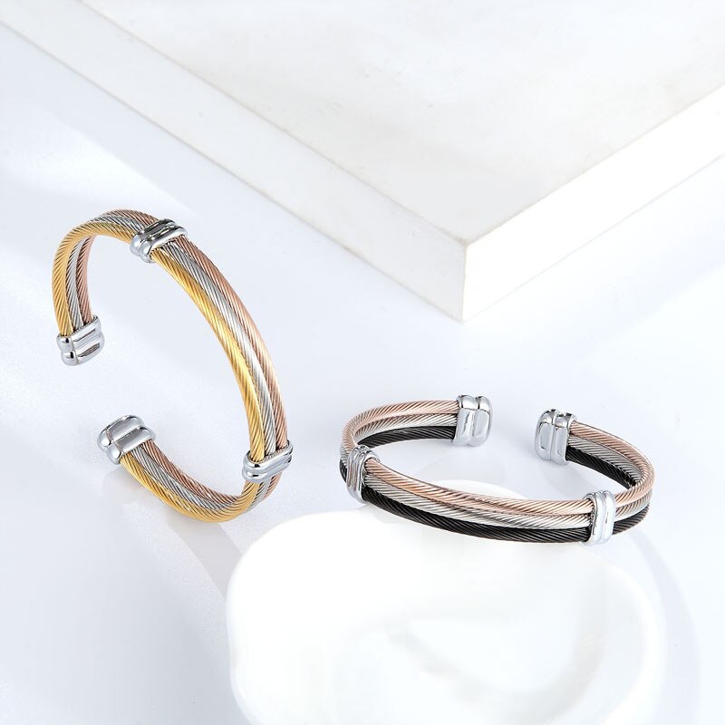 4 stile Kabel Armbinde Einstellbar Größe Manschette Armreif Für Frauen Neue Frühling Draht Linie Titan Stahl Schmuck