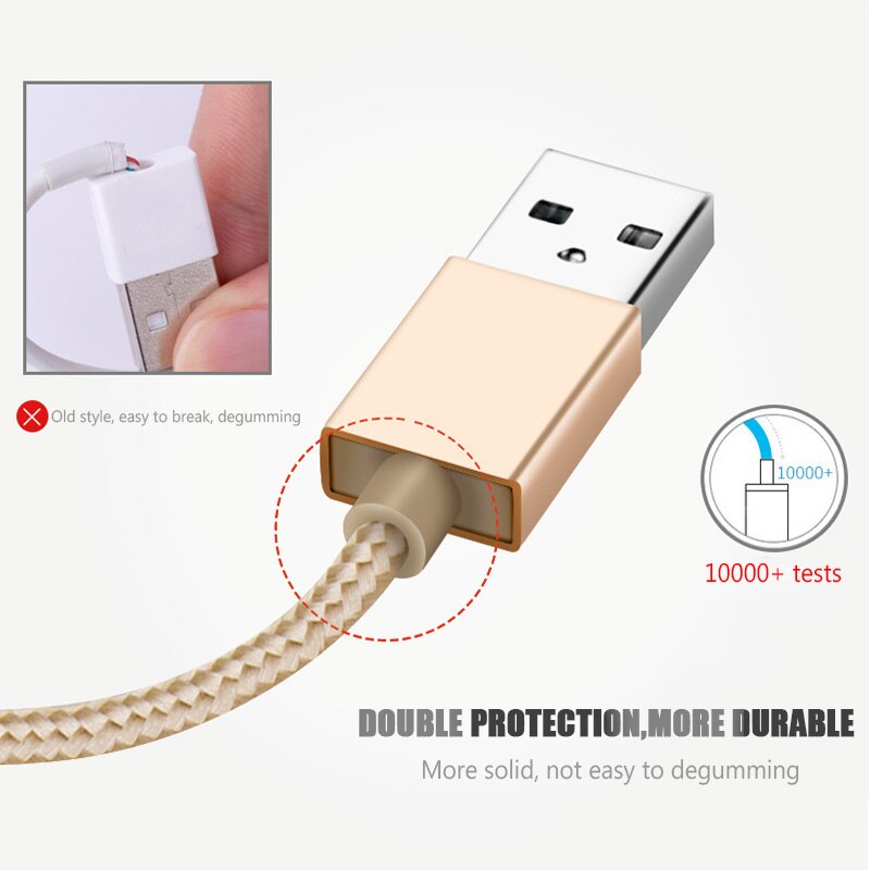 Micro USB Cable 1m 2m Metal Nylon Braided 2A USB Fast Charging Data Sync Wire For Samsung Galaxy Xiaomi Huawei Android Phone