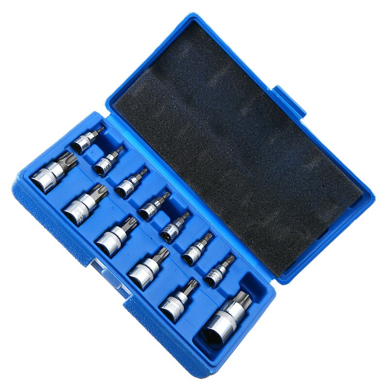 13pcs/Set Impact Tamper Proof Torx Star Bit SleeveHead Machine Motor Socket Set Wrench Set 1/4 3/8 1/2 Drive Metric