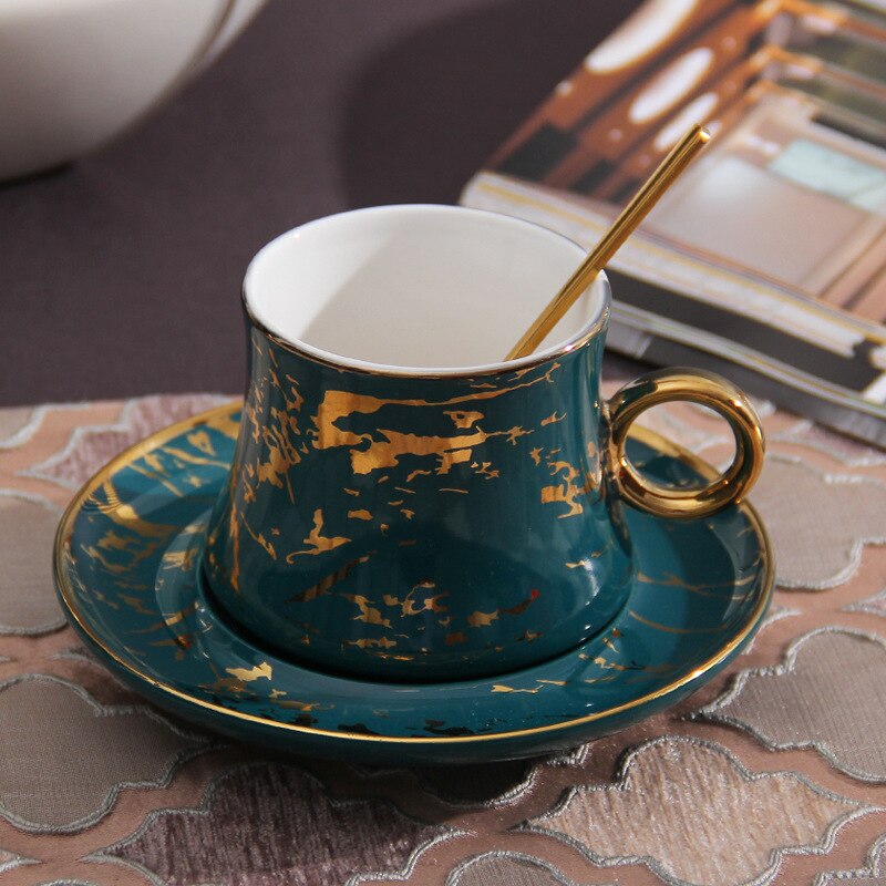 Juego de Taza de Café de Cerámica real verde y platillo, taza creativa de lujo moderna y sólida, tazas de té turcas para la tarde, , Vasos: style 4