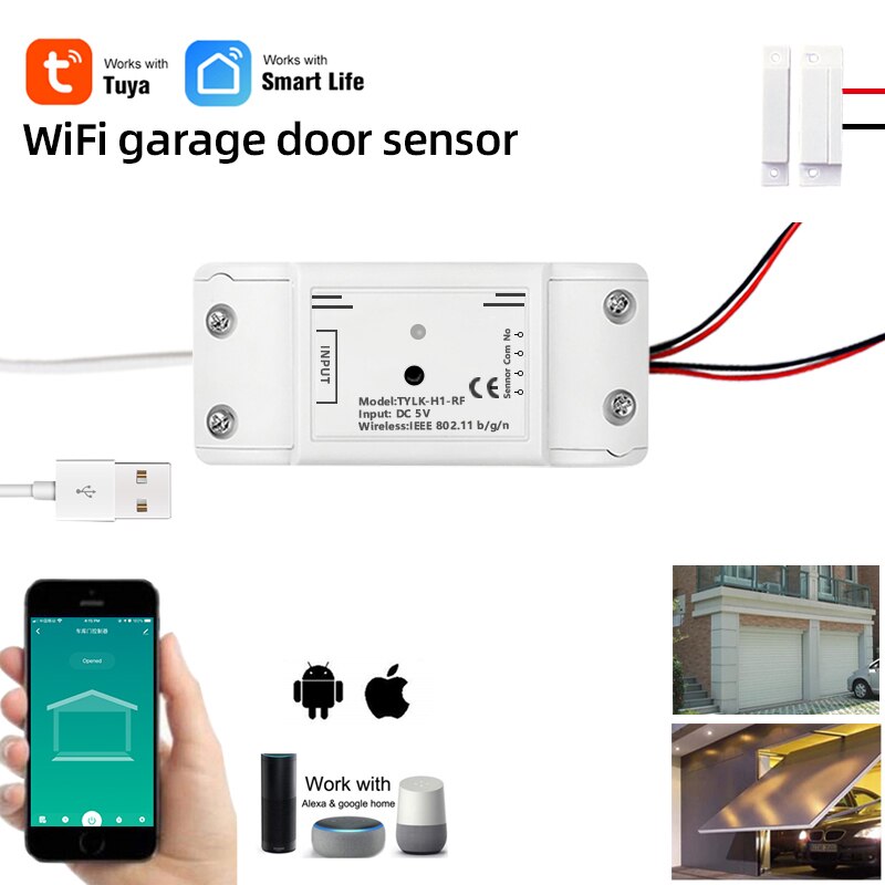 Wifi Smart Garagedeur Opener,Rolling Shuttercontroller, RF433mhz Remote + Tuya Smart Leven App Controle, alexa Google Assistent