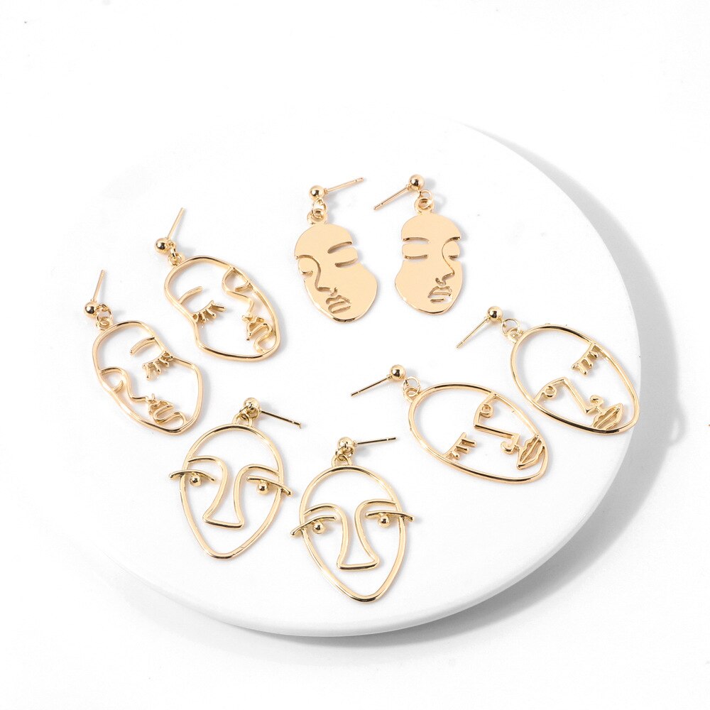 Punk Menselijk Gezicht Oorbellen Voor Vrouwen Retro Abstracte Hollow Out Verklaring Gouden Gezicht Dangle Earring Mode Vrouwelijke Sieraden